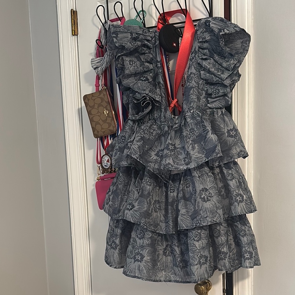 Floral Ruffle Kids Dress - Gray
